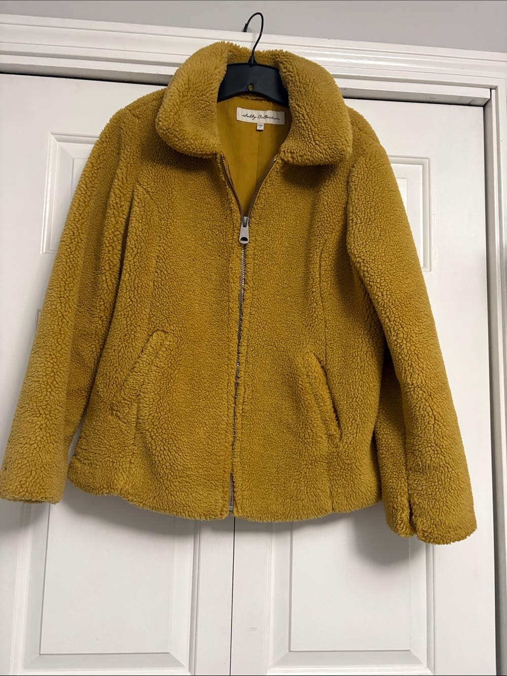 Women's Mustard Teddy Zip-Up Jacket with Pockets